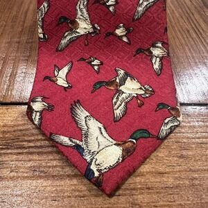 Chaps Ralph Lauren Silk Necktie Rust‎ Red Brown Flying Duck Print
